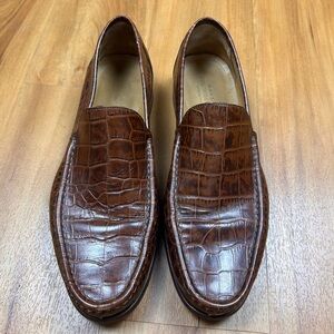 Bruno Magli Pilota Men’s Brown Croc Embossed Leather Loafers Italy SZ 11.5M